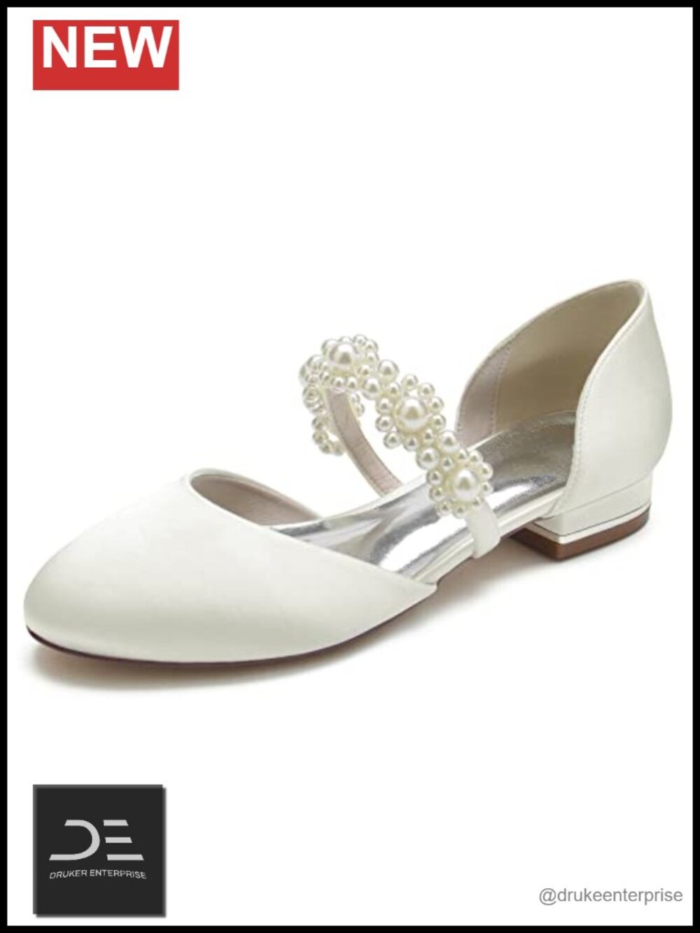 Satin Pearl Mary Jane Bridal Flats Wedding Shoes Women Round Toe Slip On